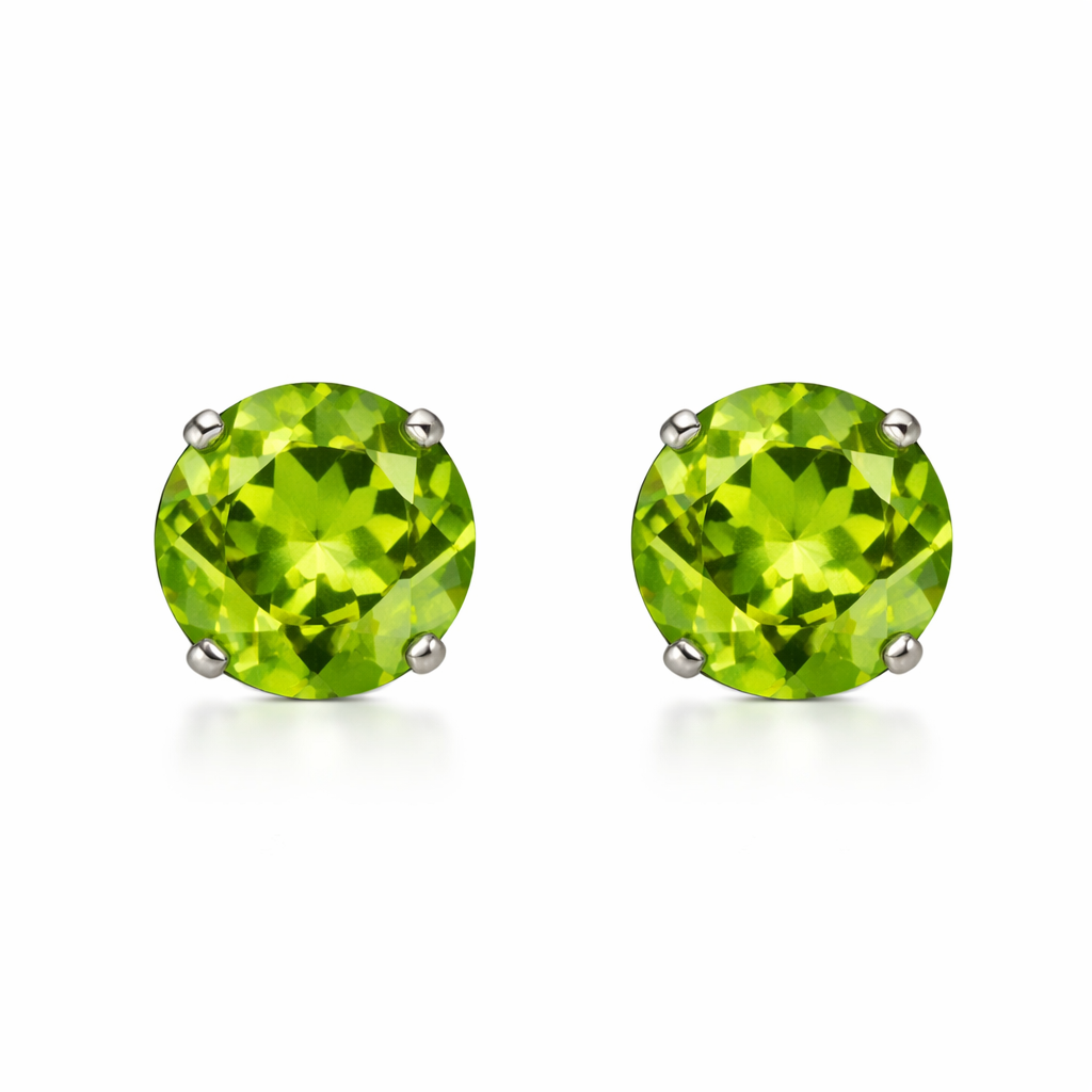 14K Solid White Gold 5mm Round Birthstone Stud Earrings with screw back