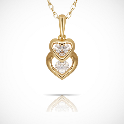 14K Gold Dual Interlocking Hearts CZ Charm Pendant For For Women