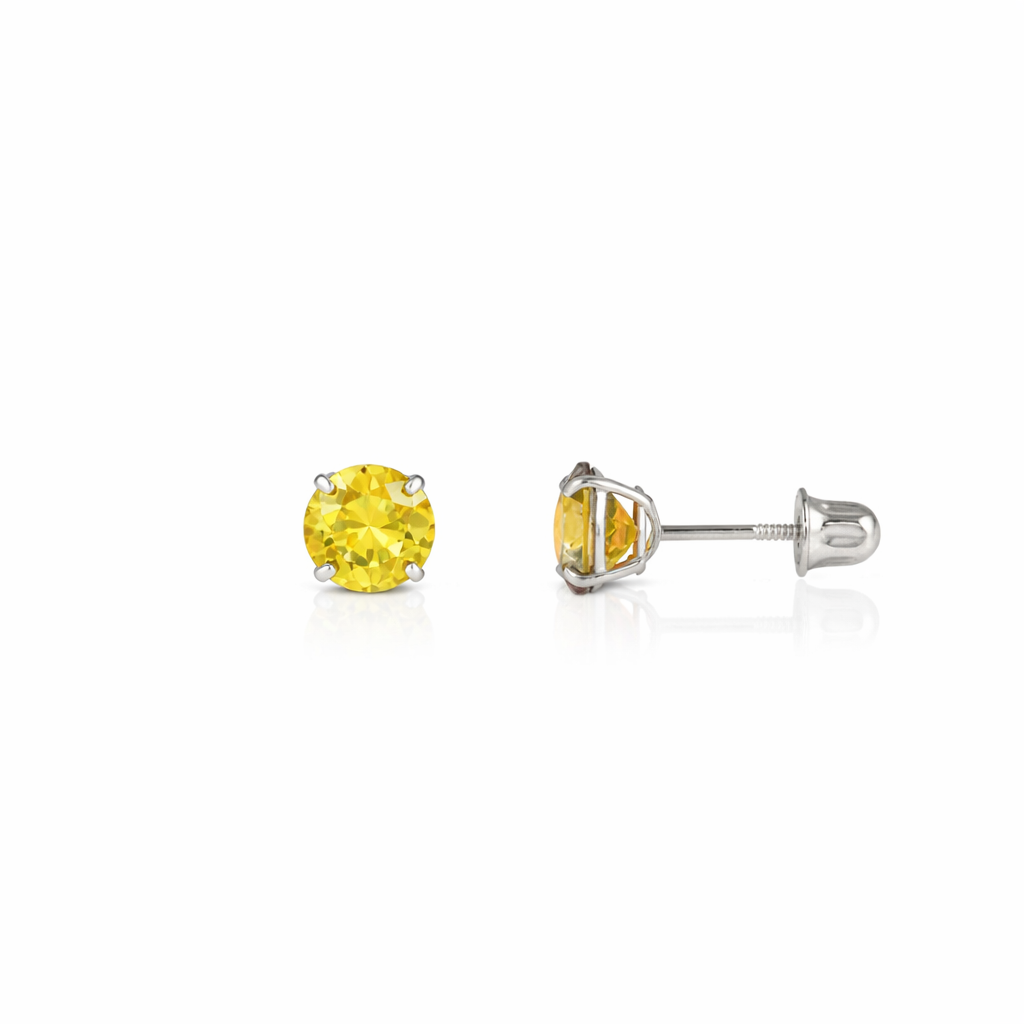14K Solid White Gold 3mm Round Birthstone Stud Earrings with screw back