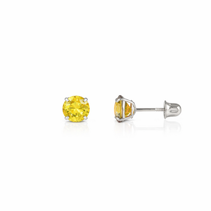 14K Solid White Gold 3mm Round Birthstone Stud Earrings with screw back