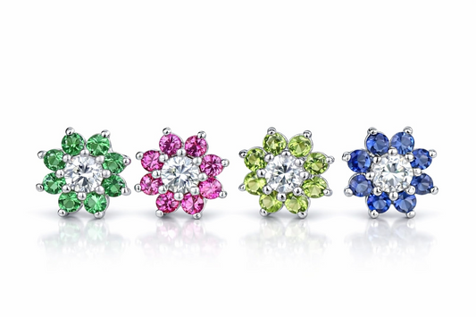 14k White Gold Flower Colored CZ Earrings