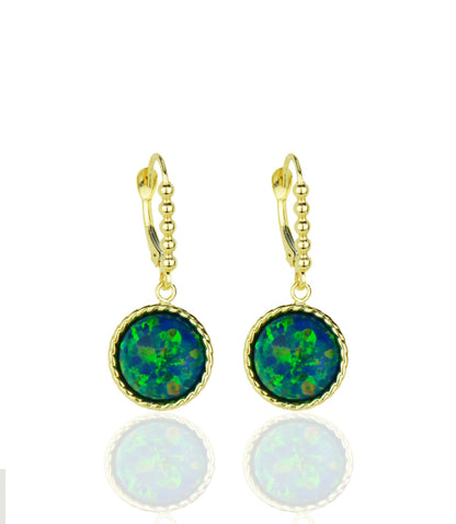 14k-Yellow-Gold-Opal Flat Dangle Leverback Earrings
