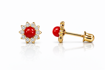 14k Yellow Gold Coral Stud Earrings/ Screw Back
