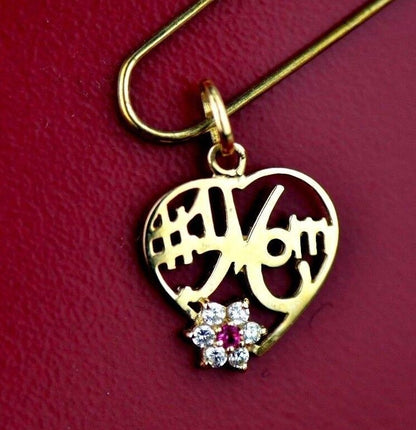 14k  Yellow Gold Mom Heart CZ Pendant