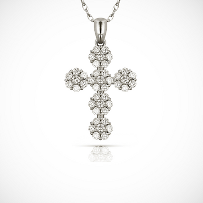 14K Yellow & White Gold Fancy Cross Pendant For Women