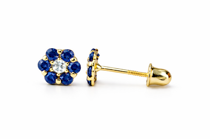 14k Yellow Gold Flower Stud Earrings with Screw Back