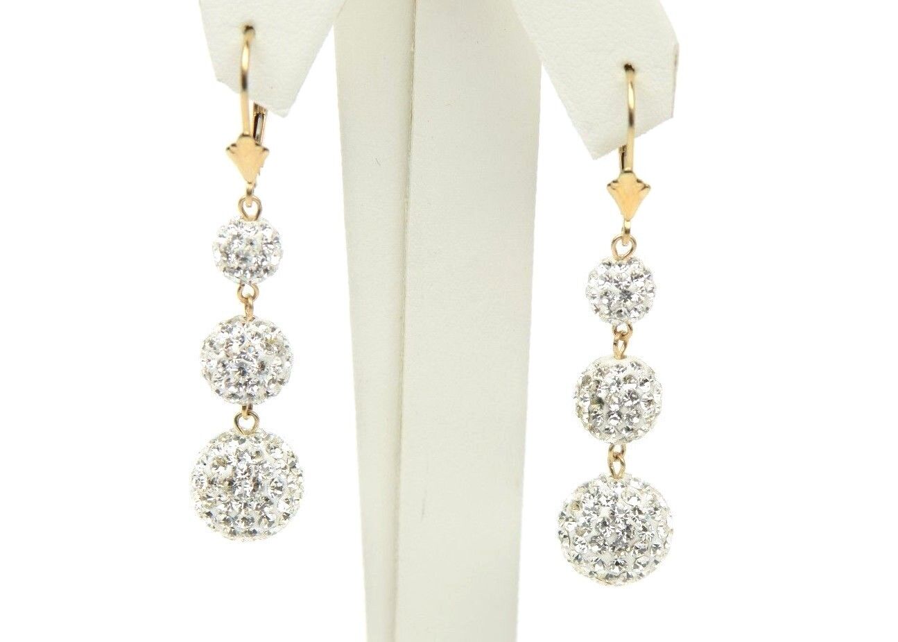 14K Yellow Gold Leverback Dangle Earrings with Genuine Czech Crystals