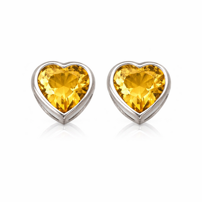 14K Solid White Gold Heart Stud Earrings Birthstone 3MM X 3MM