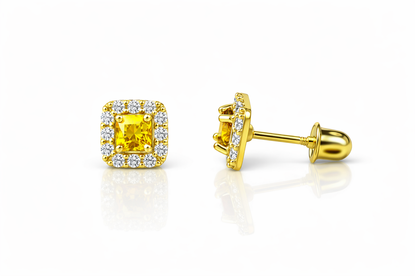 14k Yellow Gold Cushion Stud Earrings with Screw Back
