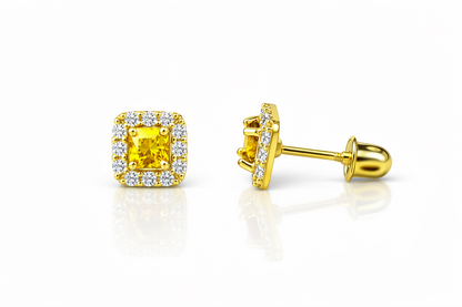 14k Yellow Gold Cushion Stud Earrings with Screw Back