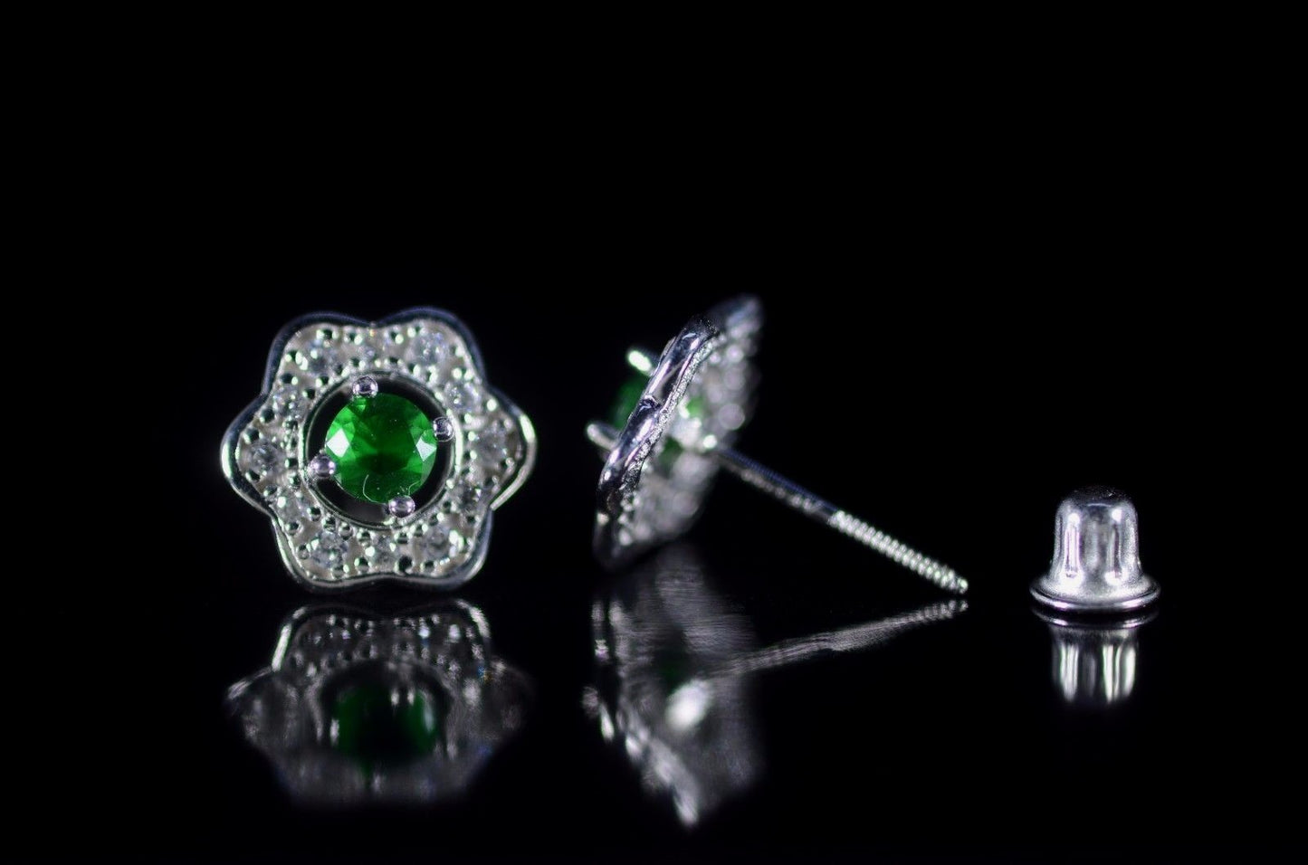 14k Yellow and White Gold CZ Birthstone Flower Stud Earring