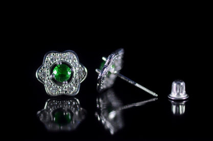 14k Yellow and White Gold CZ Birthstone Flower Stud Earring