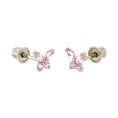 14K Yellow/White Gold Tiny Butterfly CZ Stud Earring with screw back