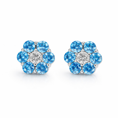 14k White Gold Flower Stud Earrings with screw back
