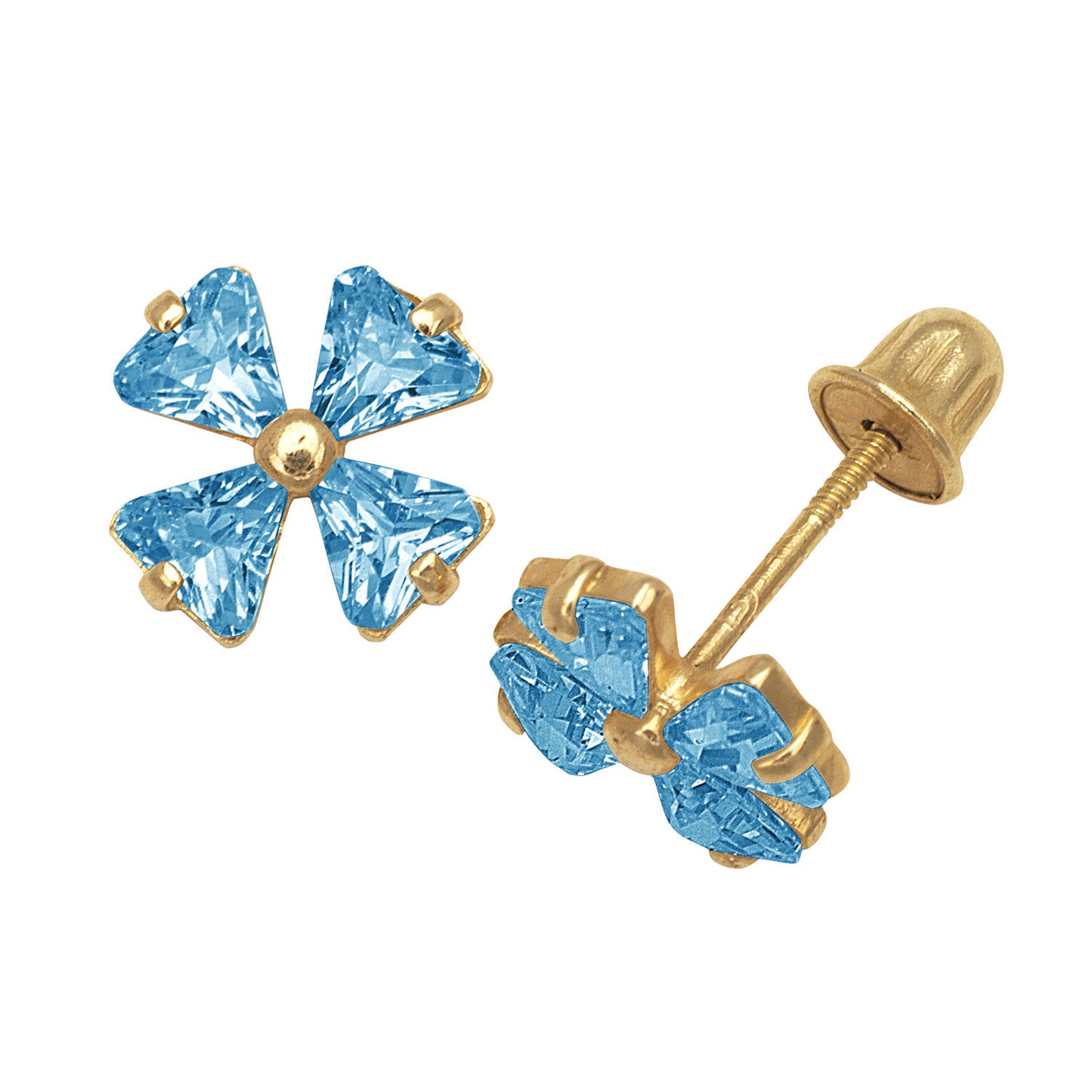 14k Yellow Gold CZ Flower Birthstone Stud Screw Back Earrings