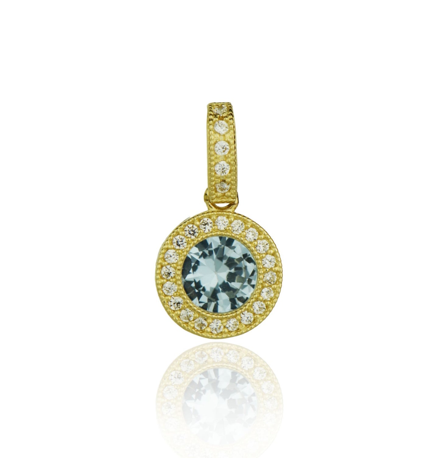 14k Yellow Gold CZ Halo Round Pendant