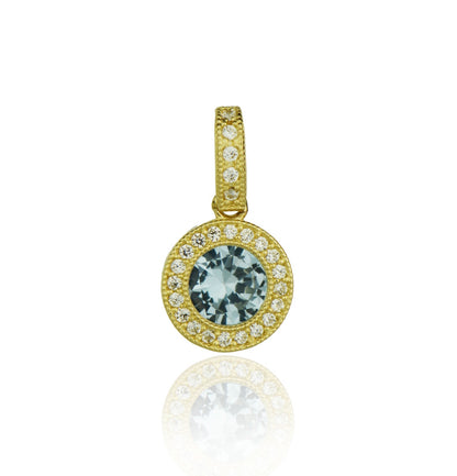 14k Yellow Gold CZ Halo Round Pendant