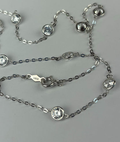 14K WhiteGold Beautiful GRA Certified Round Clear Moissanite Necklaces for Women