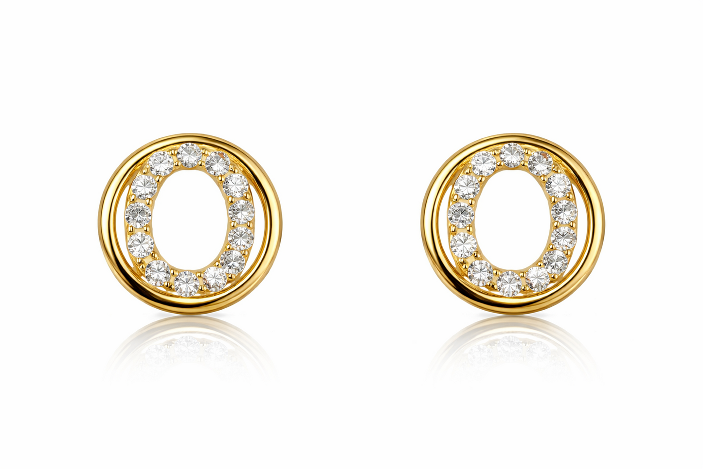 14k Yellow or White Gold Round Initial Letters CZ Stud Earrings