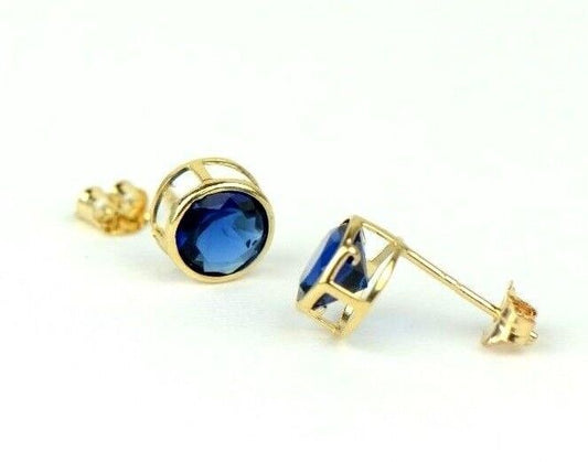 14K Round Bezel Set Yellow Gold Birthstone Earrings