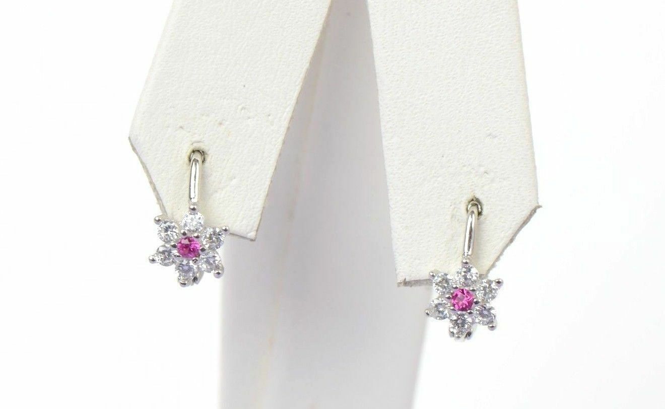 Cubic Zirconia CZ 925 Sterling Silver Dangling Birthstone Flower Earrings