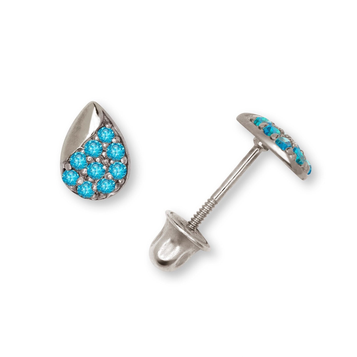 14K Yellow & White Gold CZ Teardrop Stud with Shiny Stones Earrings for Women
