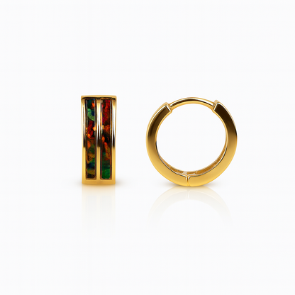 14k Yellow Gold Double Row Black Opal Huggie Hoop Earrings