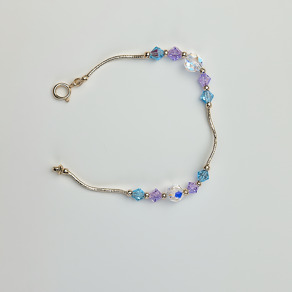 14K Yellow Gold Elegant Crystals Bracelet Kids Baby Girls & Boy