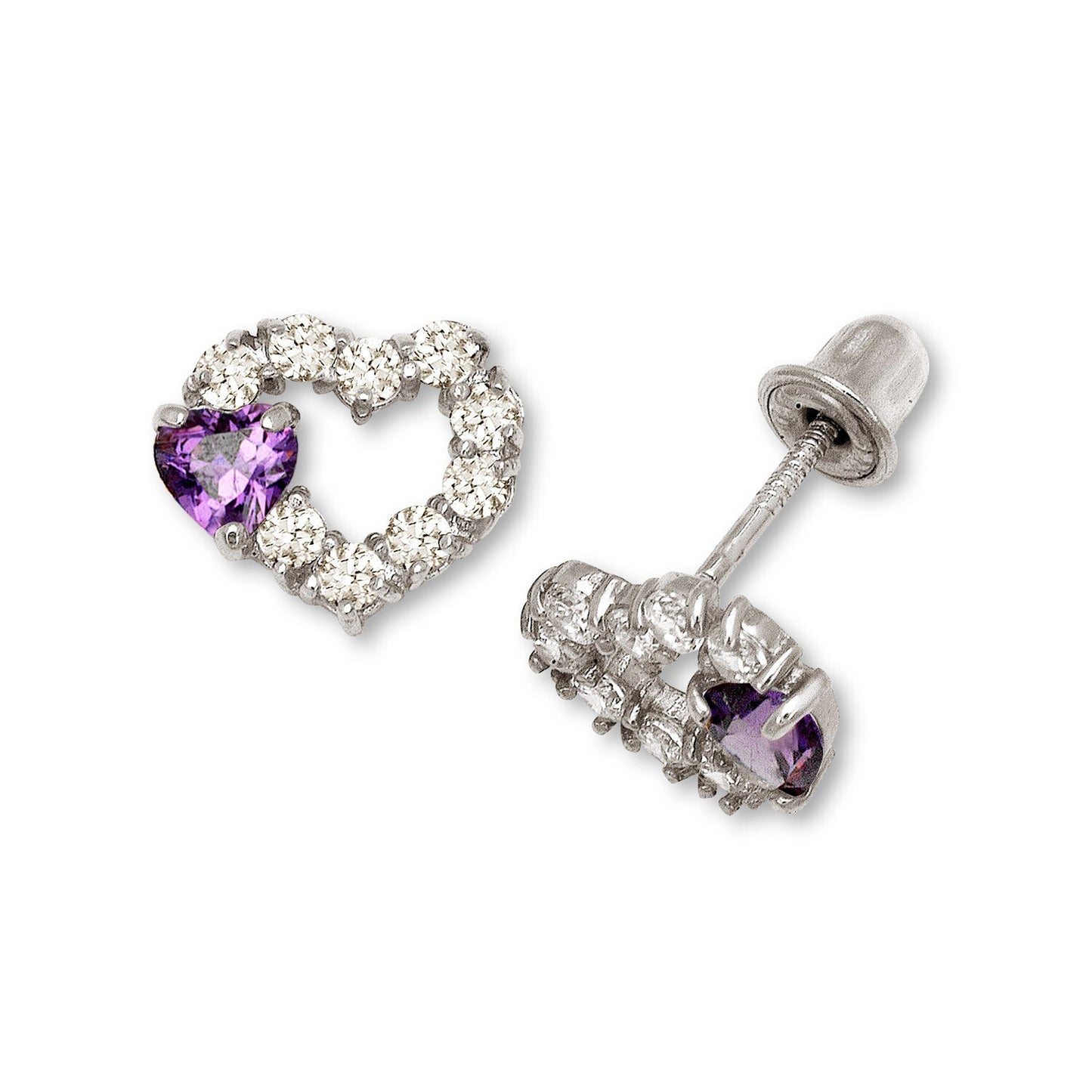 14K Yellow & White Gold Heart Shape Screw Back Earrings for Women