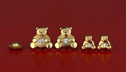 14k Yellow Gold CZ Bear Stud Earrings