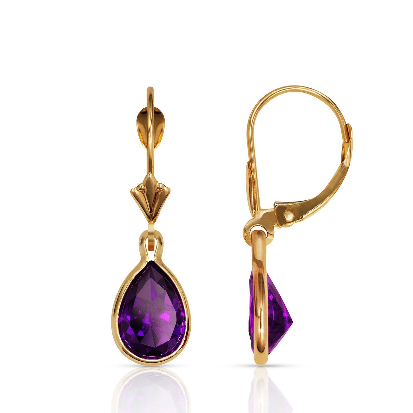 14KYellow Gold Leverback;Birthstone Tear Drop shape Dangle Earrings High Quality