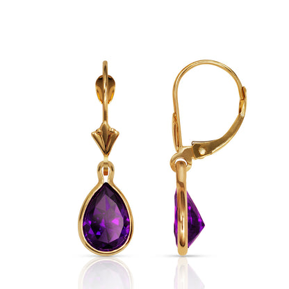 14KYellow Gold Leverback;Birthstone Tear Drop shape Dangle Earrings High Quality