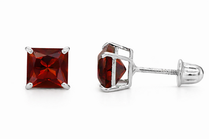 14K Solid White Gold Square Princess Cut CZ Birthstone Stud Earrings All Size