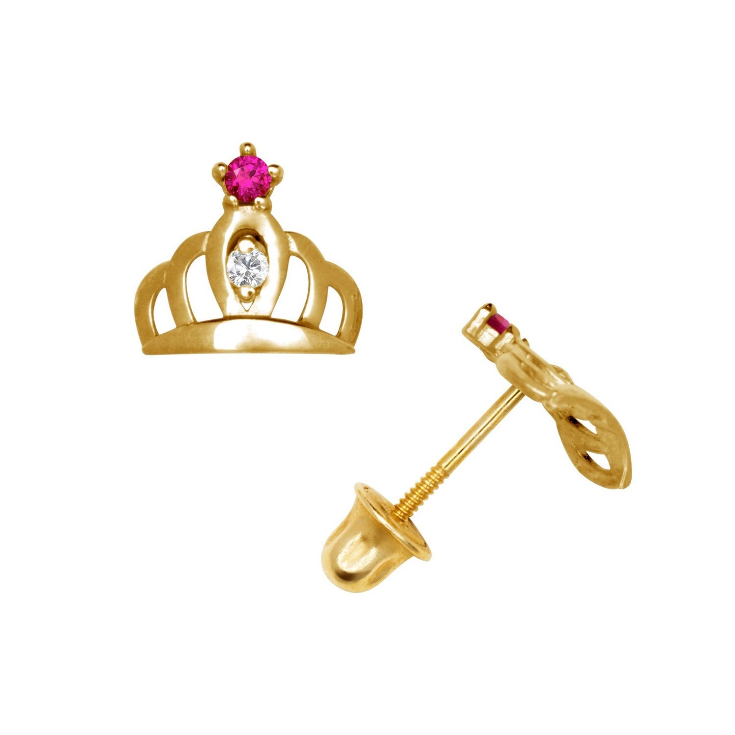 14K Yellow & White Gold Beautiful CZ Crown Stud Earrings for Women