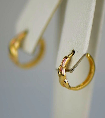 hoop 14k yellow gold round CZ earrings huggies huggie earring