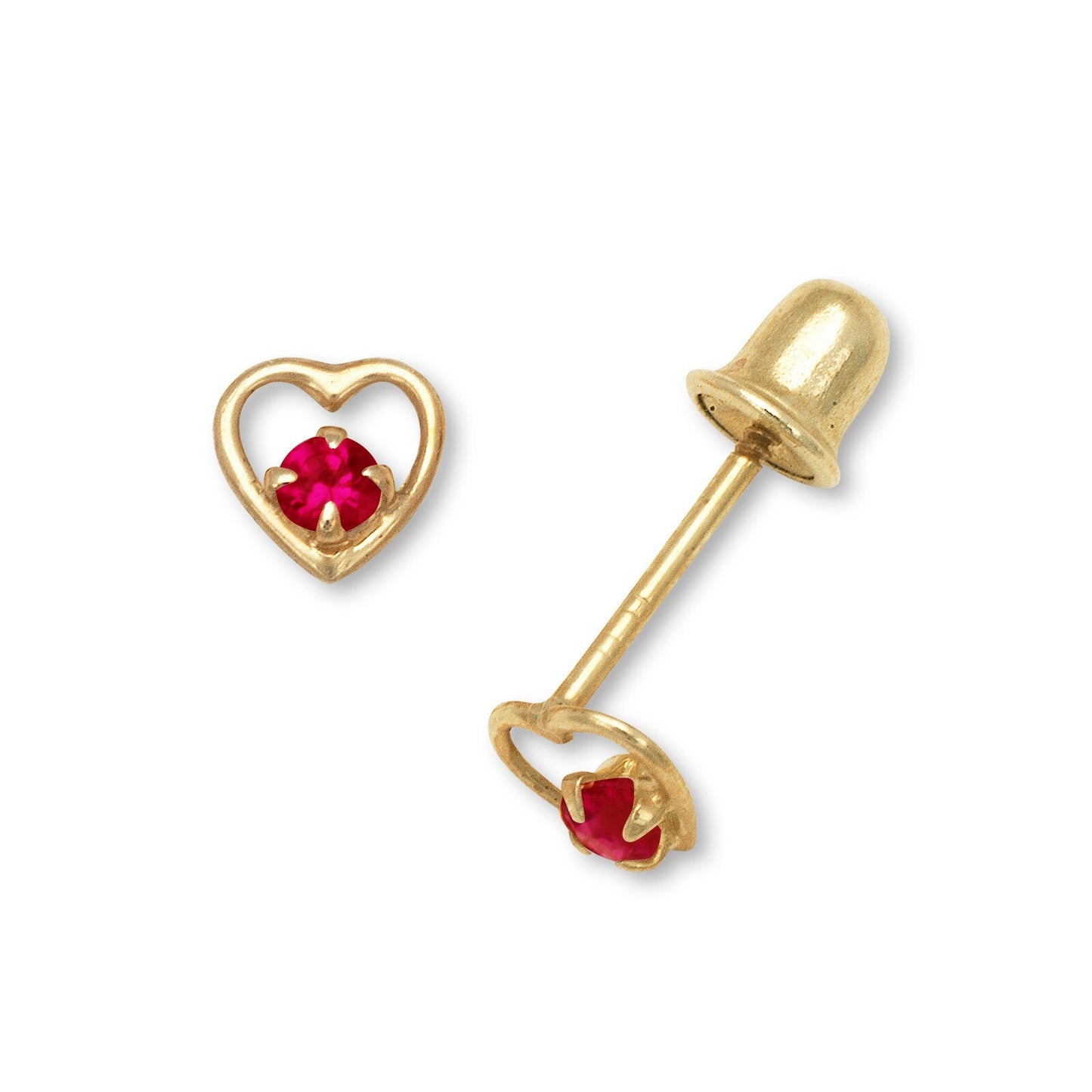 14K Yellow Gold  Birthstone Heart Shape Stud Earrings for Girl