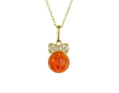 14K Yellow Gold Bow Tie Opal CZ Pendant NO CHAIN