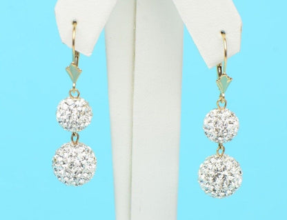 14K Yellow Gold Leverback Dangle Earrings with Genuine Czech Crystals