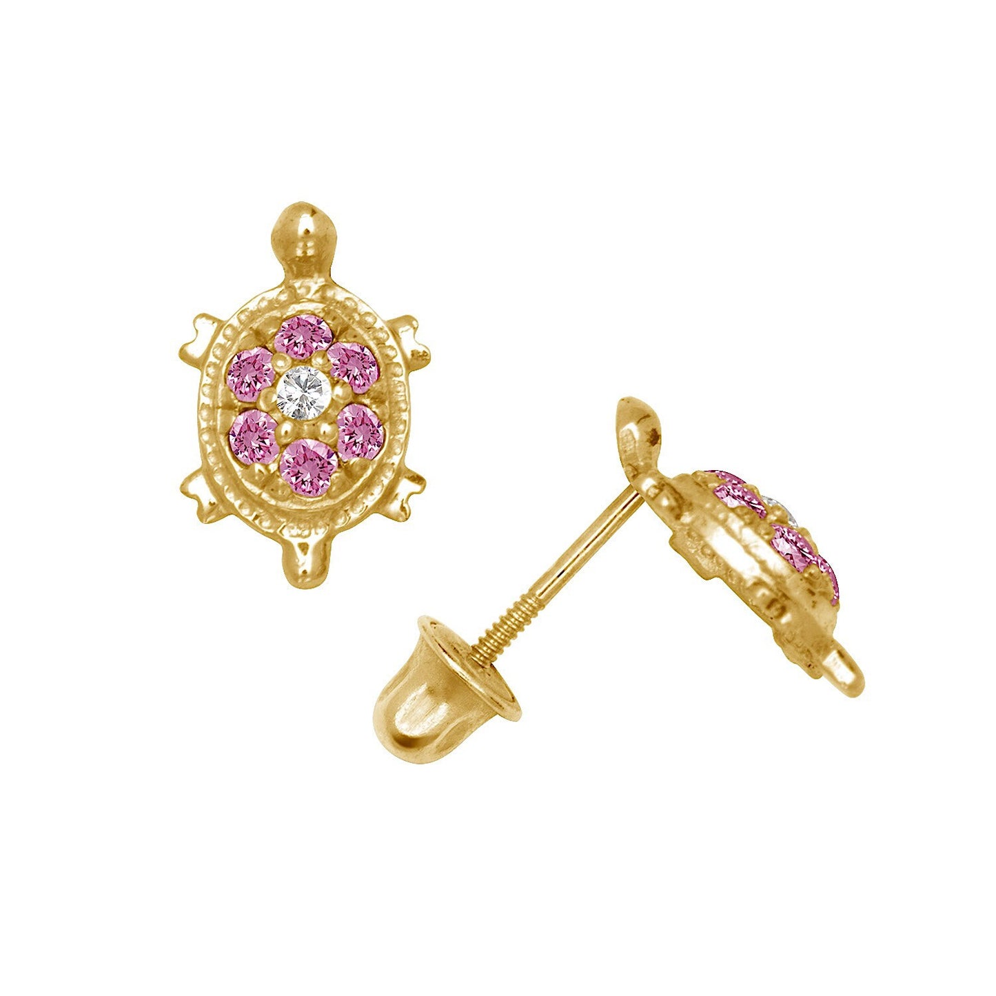 14K Yellow & White Gold  Pretty Turtle CZ Stud Earrings for Women