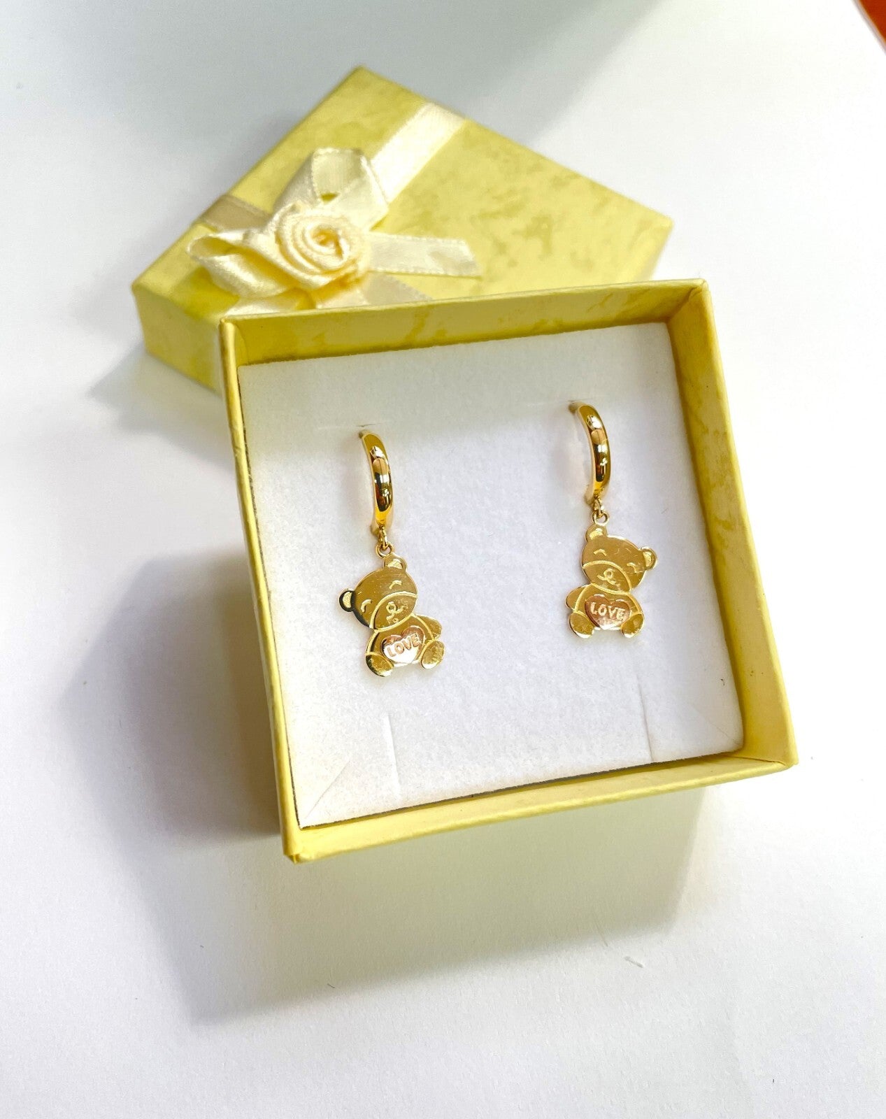 14k Yellow and Rose Gold Dangle Bear Hoop Huggie Earrings