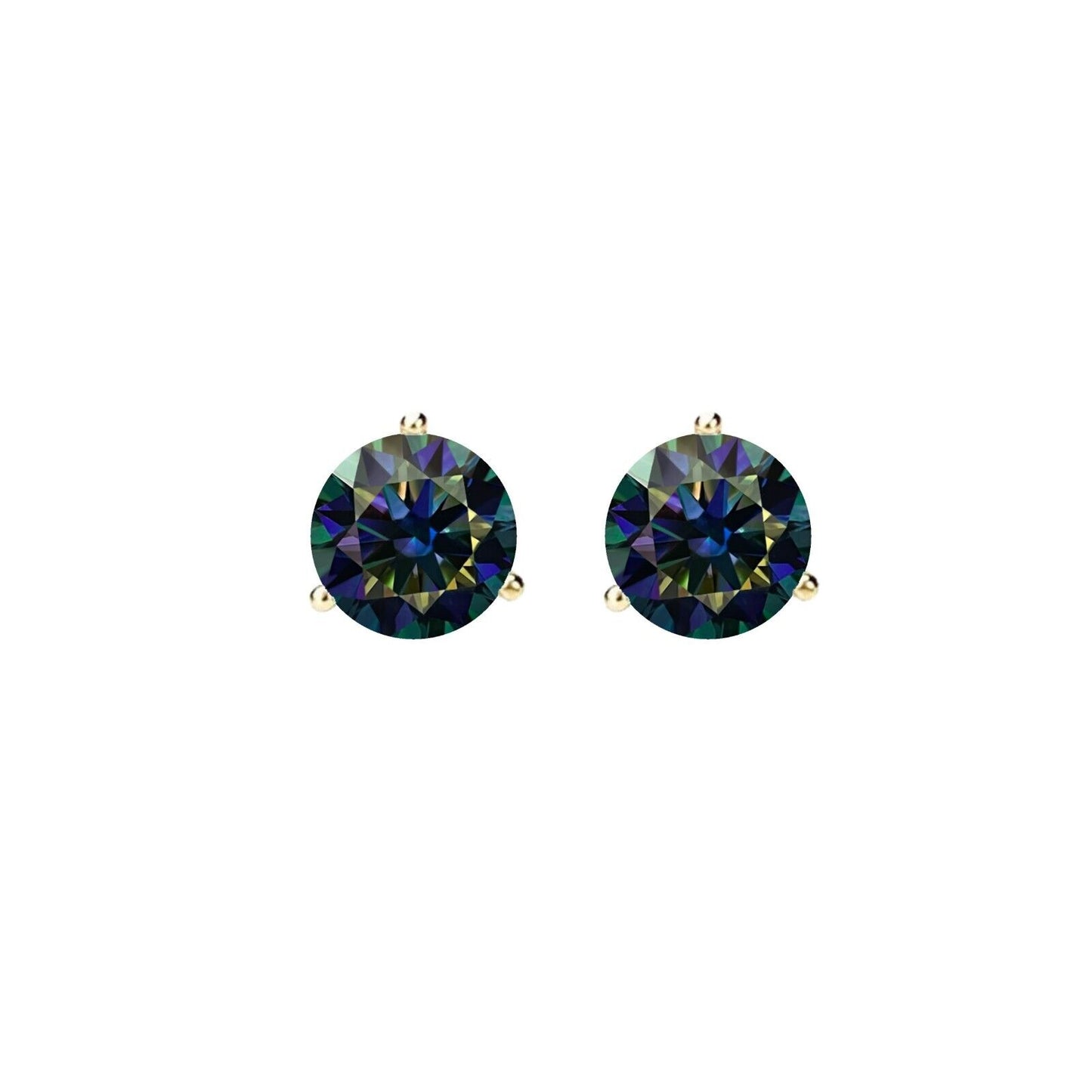 14K Gold GRA CertifiedD-VVS1 Rainbow Blue Moissanite ScrewBack Stud Earrings