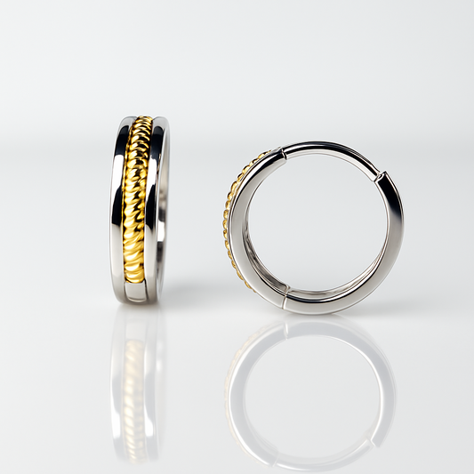 14k Yellow and White Gold Huggie Hoop Earrings Two Tones