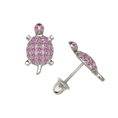 14k Yellow or White Gold Turtle CZ Stud Earrings