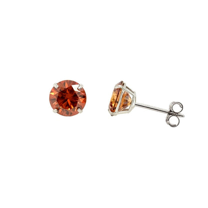 14K Gold GRA Certified D-VVS1 Round Orange Moissanite Push Back Studs Earrings