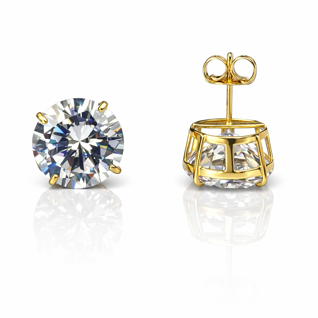 14k Heavy Basket Yellow Gold Round AAA Quality CZ Stud with push back