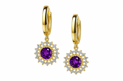 14k Yellow Gold Dangle Hoop Huggie Earrings
