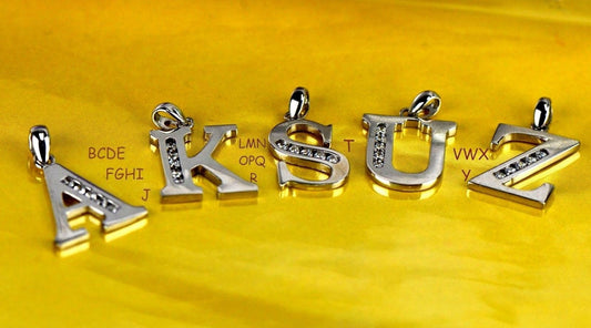 14k Solid White Gold Initial Letter CZ Pendant