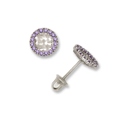14K Yellow & White Gold Small Round Shaped CZ Earrings for Women