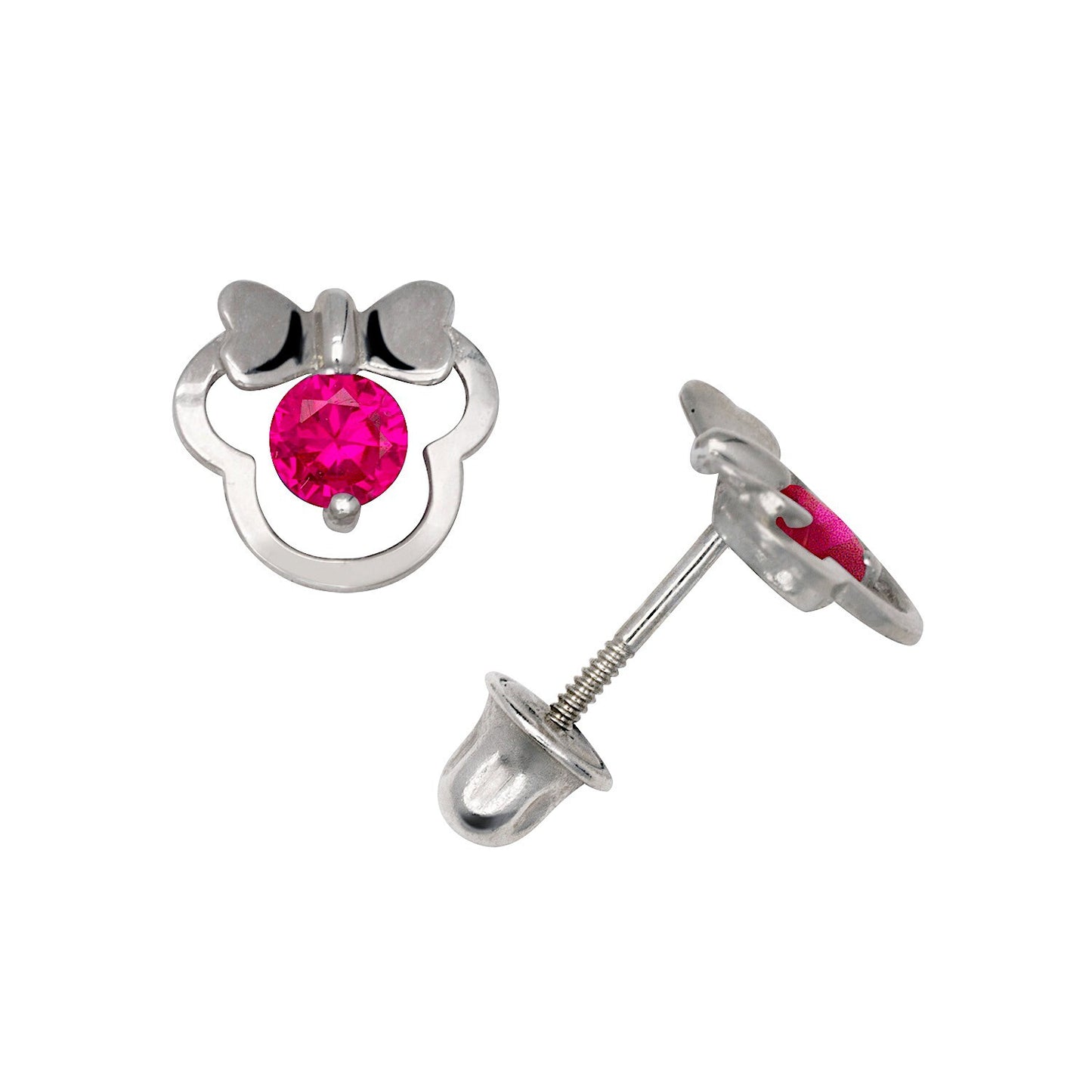 14K Yellow & White Gold Pretty Mouse with Bow Studs Earrings for Women