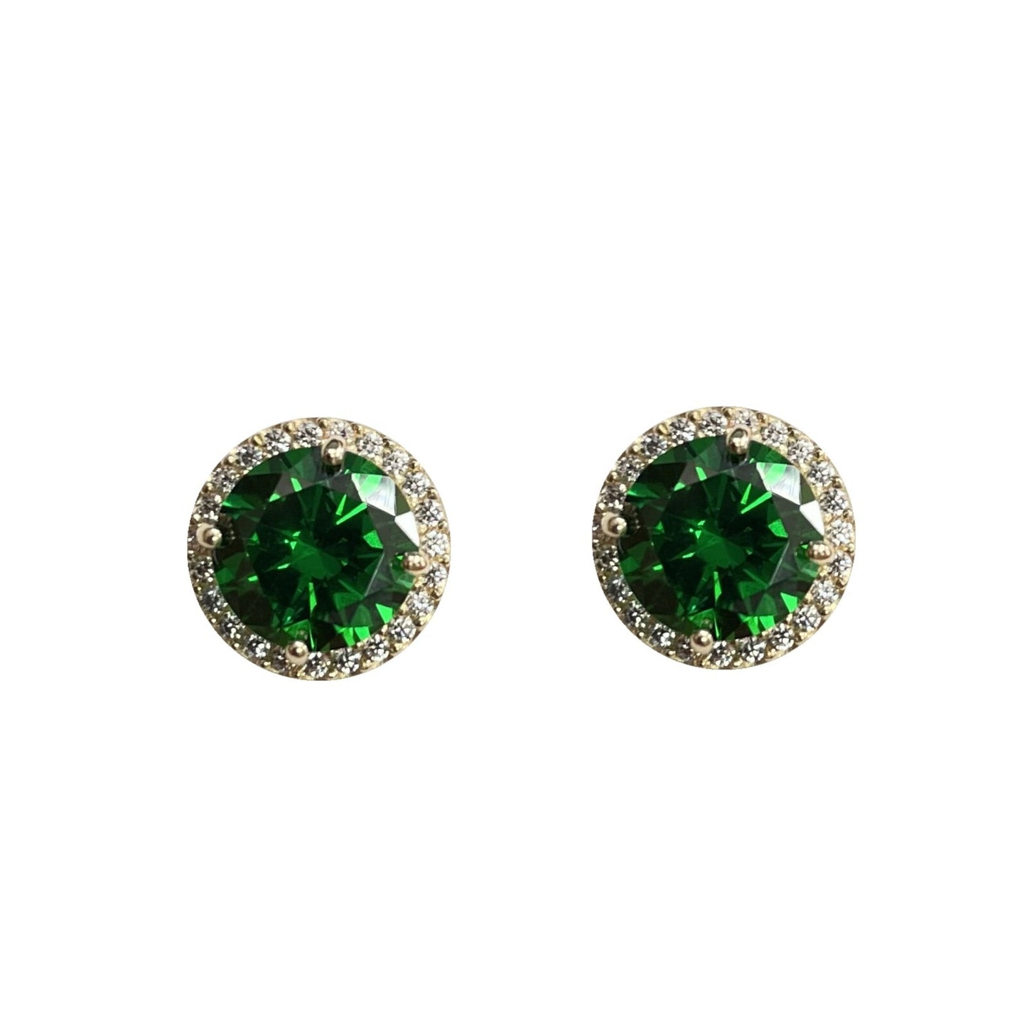 14K Solid Yellow Gold Halo Stud Push Back Earrings